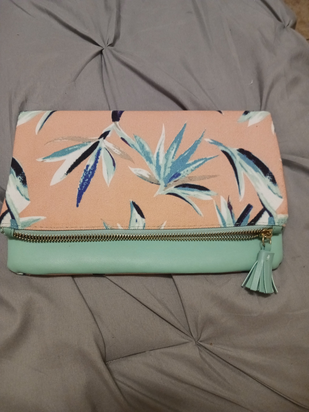 5 For $25! Peach Floral Canvas and Mint Wristlet Clutch